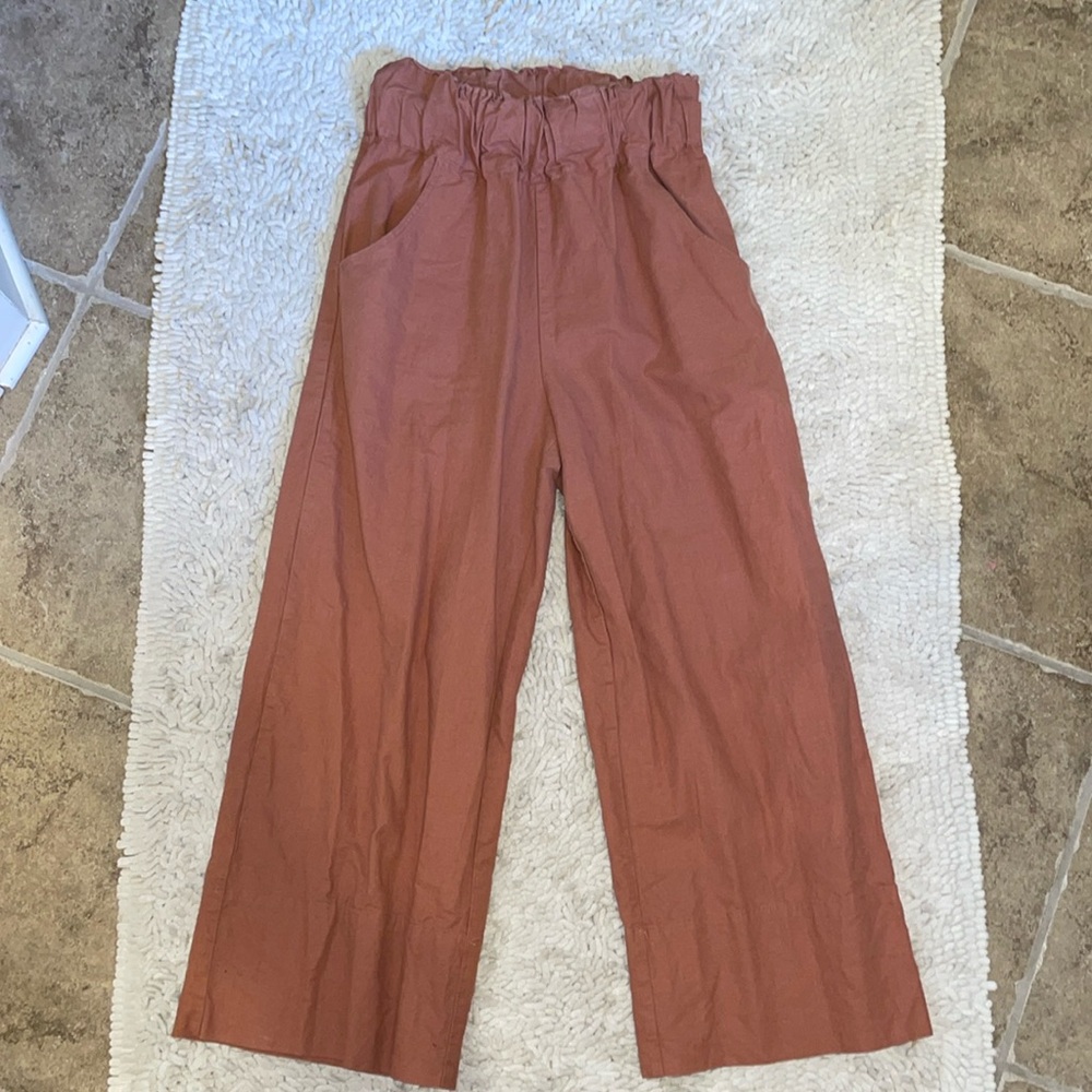 Kourt Brown Wide Leg Cropped Flax Pants with Pockets - Women’s Size Small